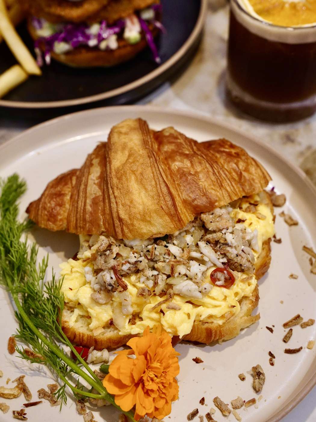 Croissant with scrambled eggs