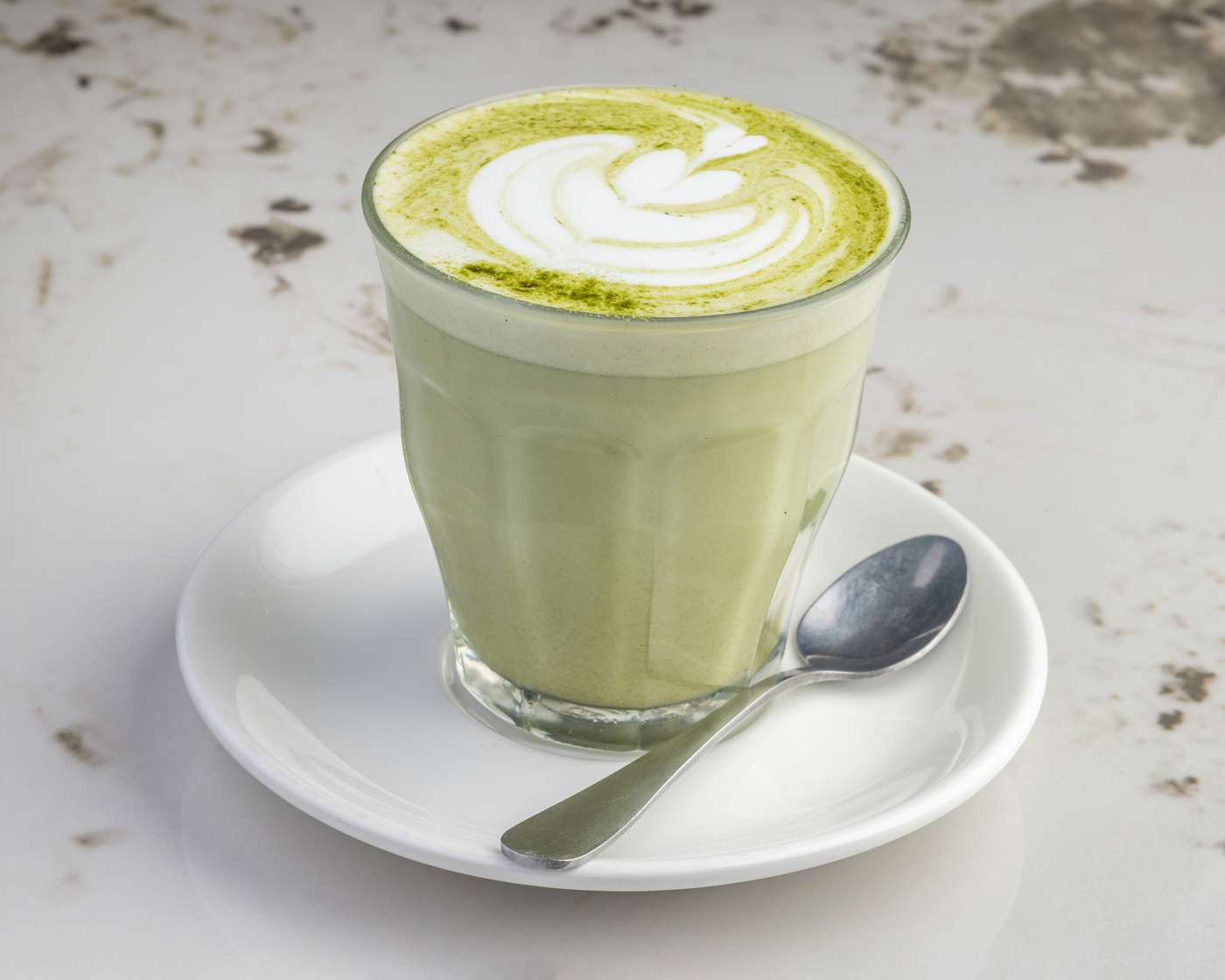 Matcha latte with heart art