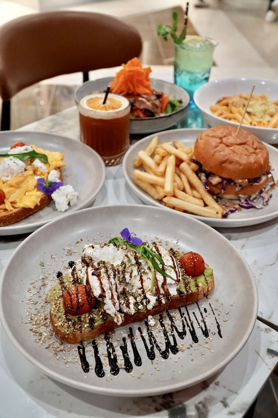 A shared brunch spread at Lumina Café