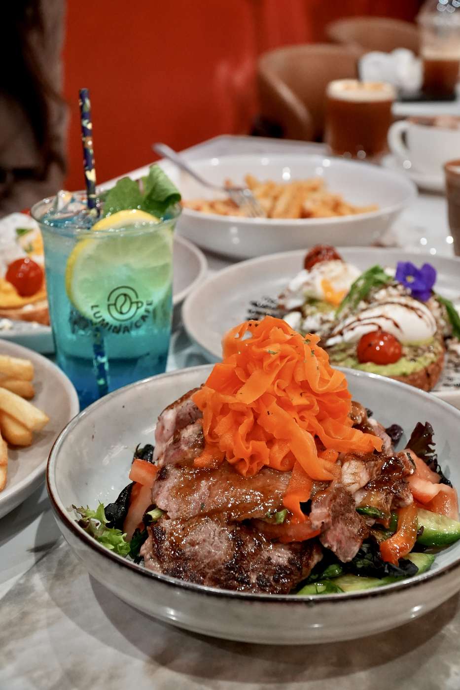 A branded Lumina Café table setting